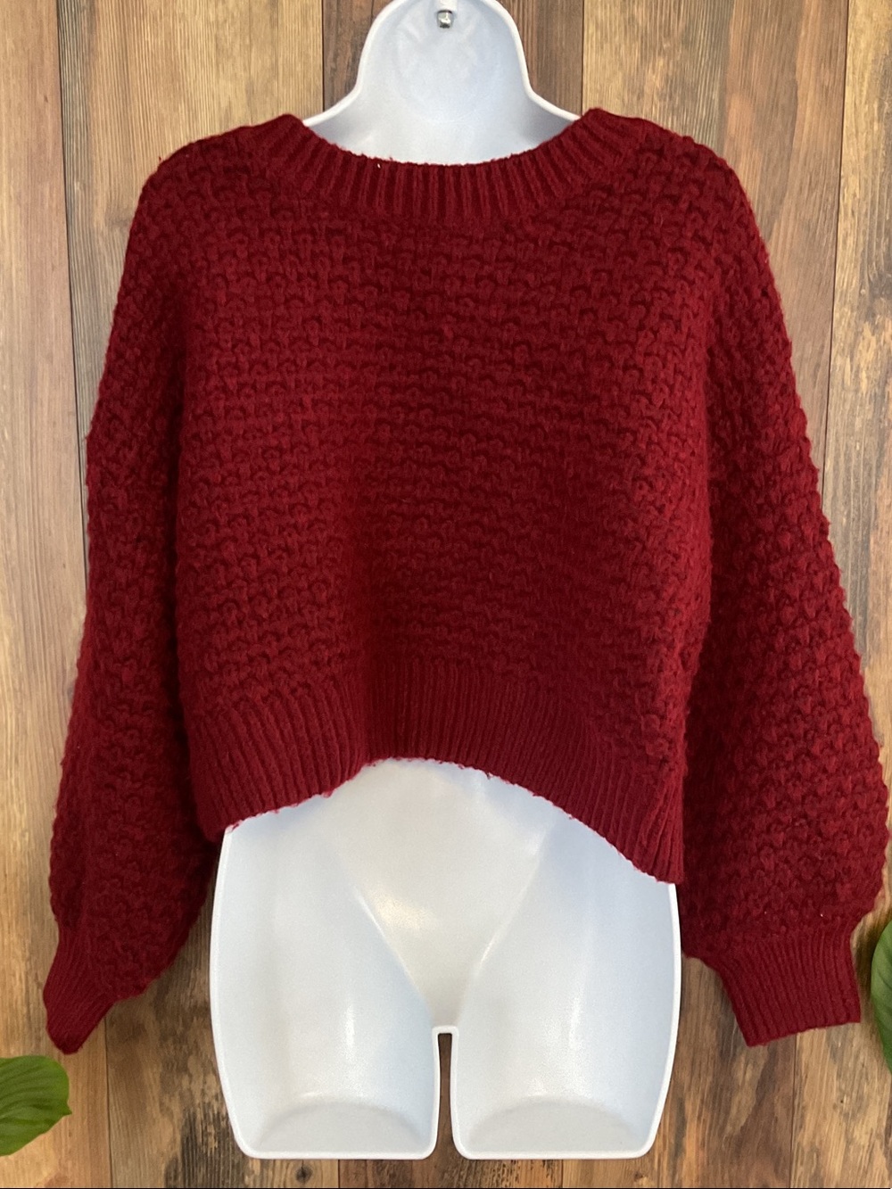 Altar'd State Knit Crewneck Crop Sweater Back Plaid Bow S   418B